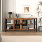Farmhouse TV Stand 80 Inch Television Stand , Modern Horizontal Wood and Metal Open Bookshelf