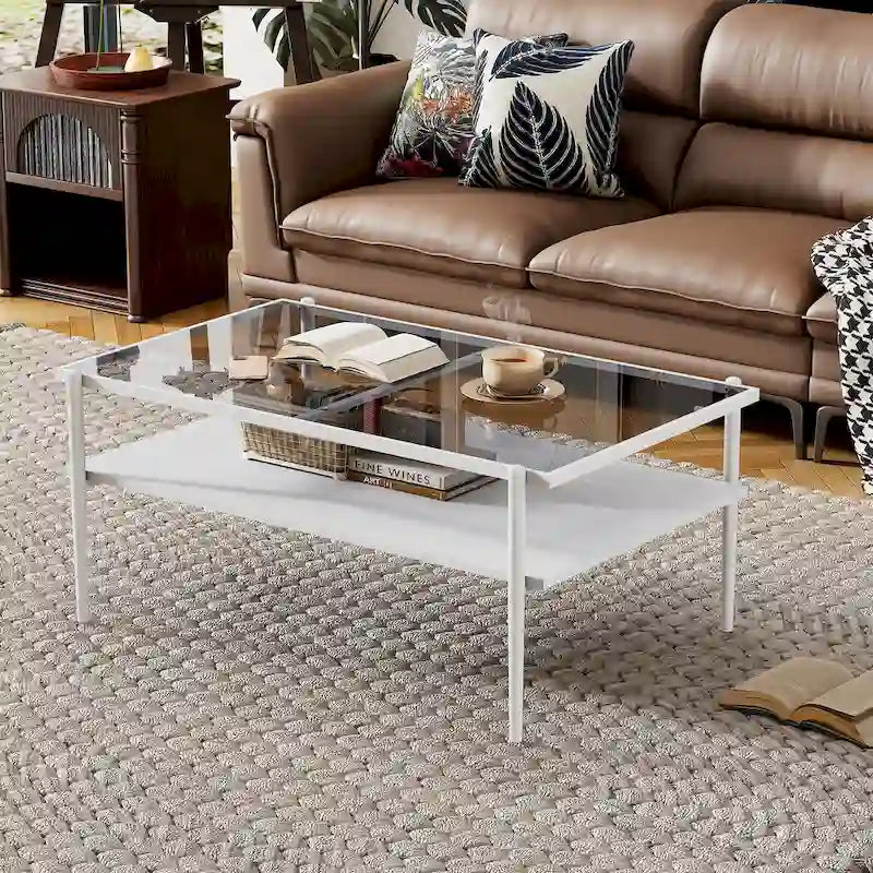 Ensemble de 3 tables basses et tables d'appoint, Table en verre trempé avec couche en MDF, Tables modernes pour salon, Verre gris