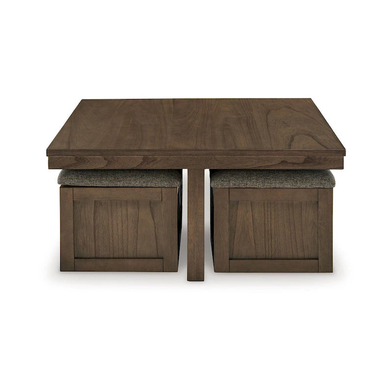 Table basse et 4 tabourets gigognes, Bois brun, Dessus en polyester