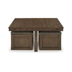 Table basse et 4 tabourets gigognes, Bois brun, Dessus en polyester