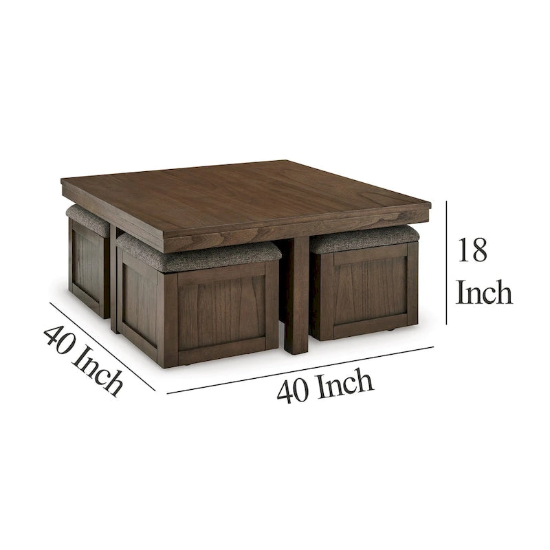 Table basse et 4 tabourets gigognes, Bois brun, Dessus en polyester