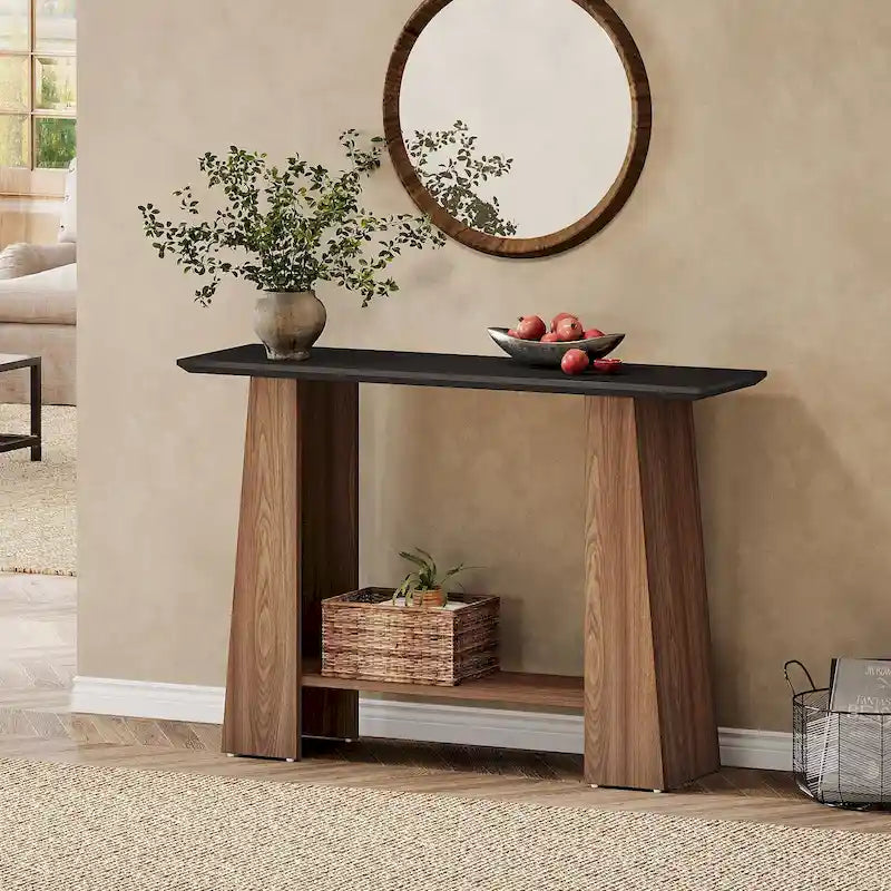 Console-canapé de style Mid-Century Modern de 120 cm avec rangement pour entrée - 120 cm L x 35 cm P x 90 cm H