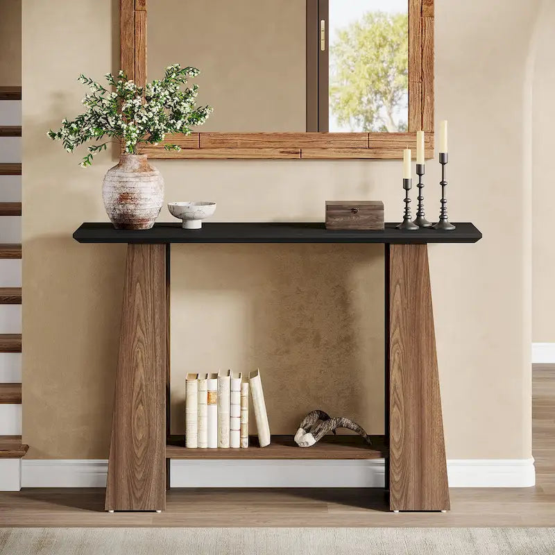 Console-canapé de style Mid-Century Modern de 120 cm avec rangement pour entrée - 120 cm L x 35 cm P x 90 cm H