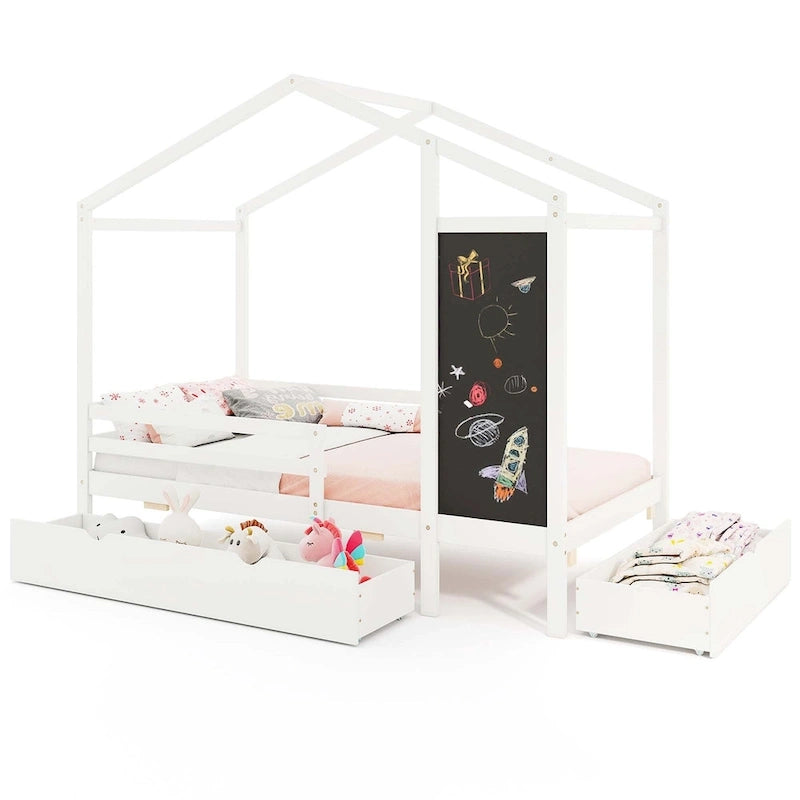 Lit Double avec 2 Tiroirs de Rangement Lit Plateforme en Bois Massif