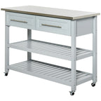 Îlot de cuisine avec plateau en acier inoxydable (tabouret non inclus)