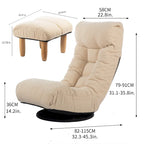 Fauteuil de relaxation pivotant à 360° sans accoudoirs, inclinable manuellement, en bouclé beige, avec pouf, têtière et dossier réglables