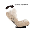 Fauteuil de relaxation pivotant à 360° sans accoudoirs, inclinable manuellement, en bouclé beige, avec pouf, têtière et dossier réglables