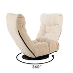 Fauteuil de relaxation pivotant à 360° sans accoudoirs, inclinable manuellement, en bouclé beige, avec pouf, têtière et dossier réglables