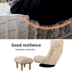 Fauteuil de relaxation pivotant à 360° sans accoudoirs, inclinable manuellement, en bouclé beige, avec pouf, têtière et dossier réglables