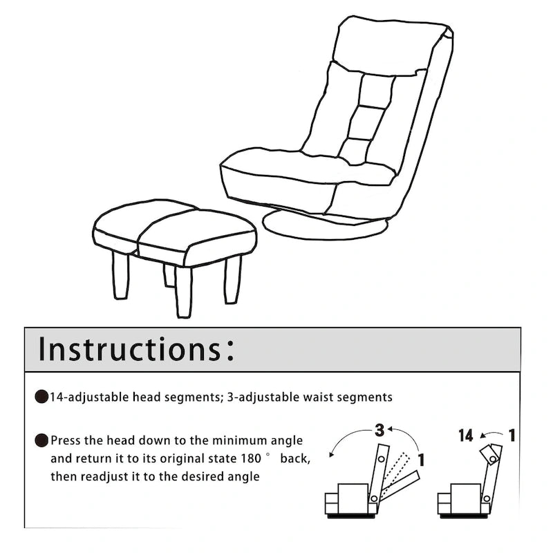 Fauteuil de relaxation pivotant à 360° sans accoudoirs, inclinable manuellement, en bouclé beige, avec pouf, têtière et dossier réglables