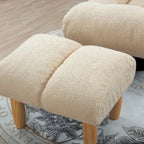 Fauteuil de relaxation pivotant à 360° sans accoudoirs, inclinable manuellement, en bouclé beige, avec pouf, têtière et dossier réglables