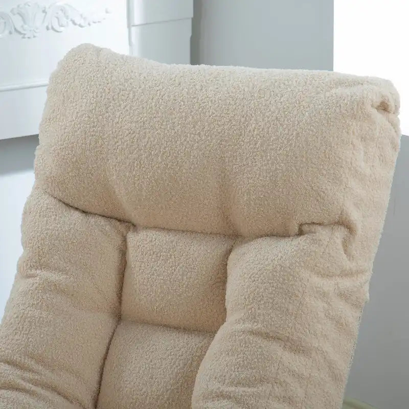 Fauteuil de relaxation pivotant à 360° sans accoudoirs, inclinable manuellement, en bouclé beige, avec pouf, têtière et dossier réglables