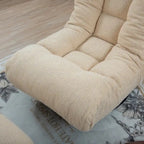 Fauteuil de relaxation pivotant à 360° sans accoudoirs, inclinable manuellement, en bouclé beige, avec pouf, têtière et dossier réglables