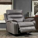 Grey Dual Motor Recliner Chair with 240 Swivel, Rocking Feature, USB Connectivity, and Adjustable Head Support
