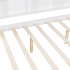 Lit de plateforme pour enfants en pin blanc avec tiroir gigogne, étagère et toit