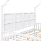 Lit de plateforme pour enfants en pin blanc avec tiroir gigogne, étagère et toit