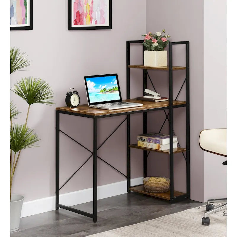 Poste de travail de bureau avec étagères