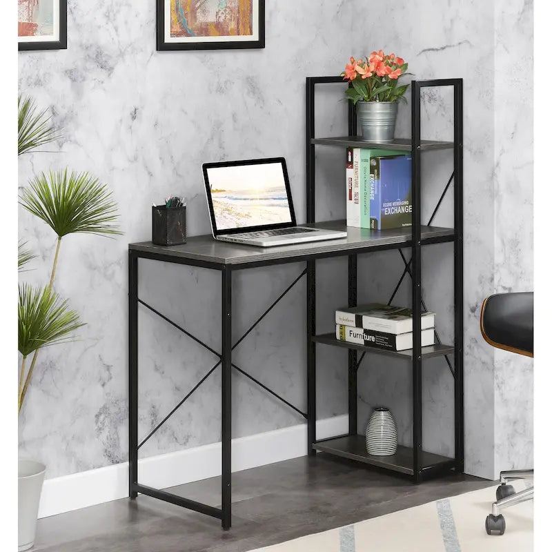 Poste de travail de bureau avec étagères