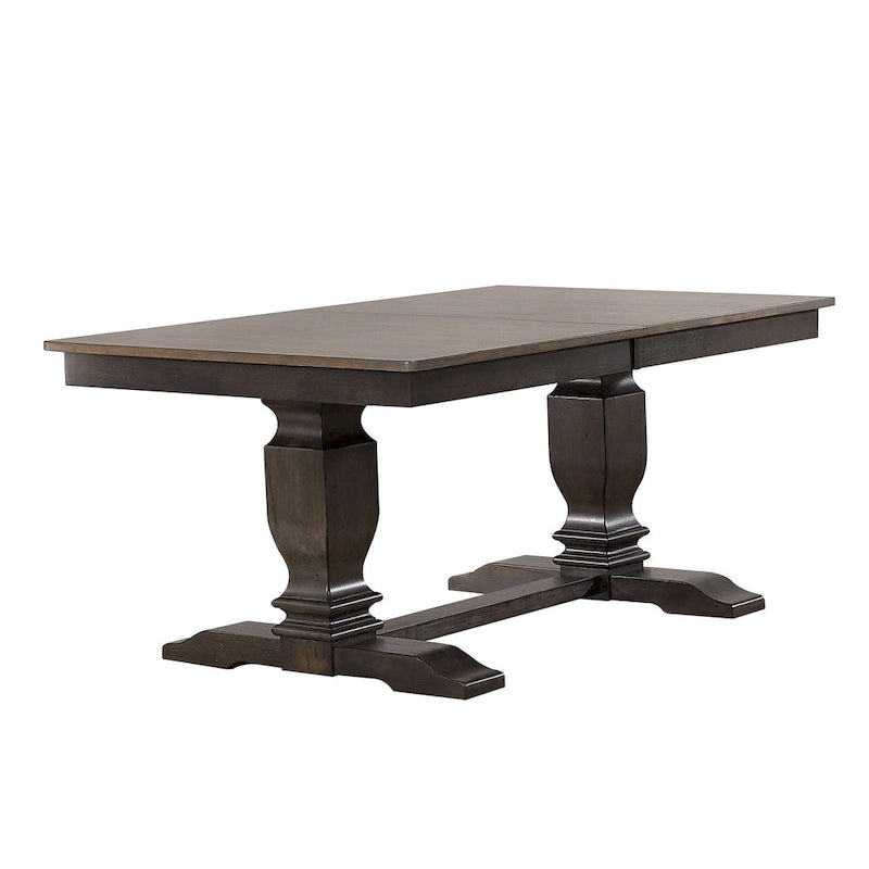 Salle à manger 7 pièces à double piédestal et dossier en X, gris antique, style transitionnel