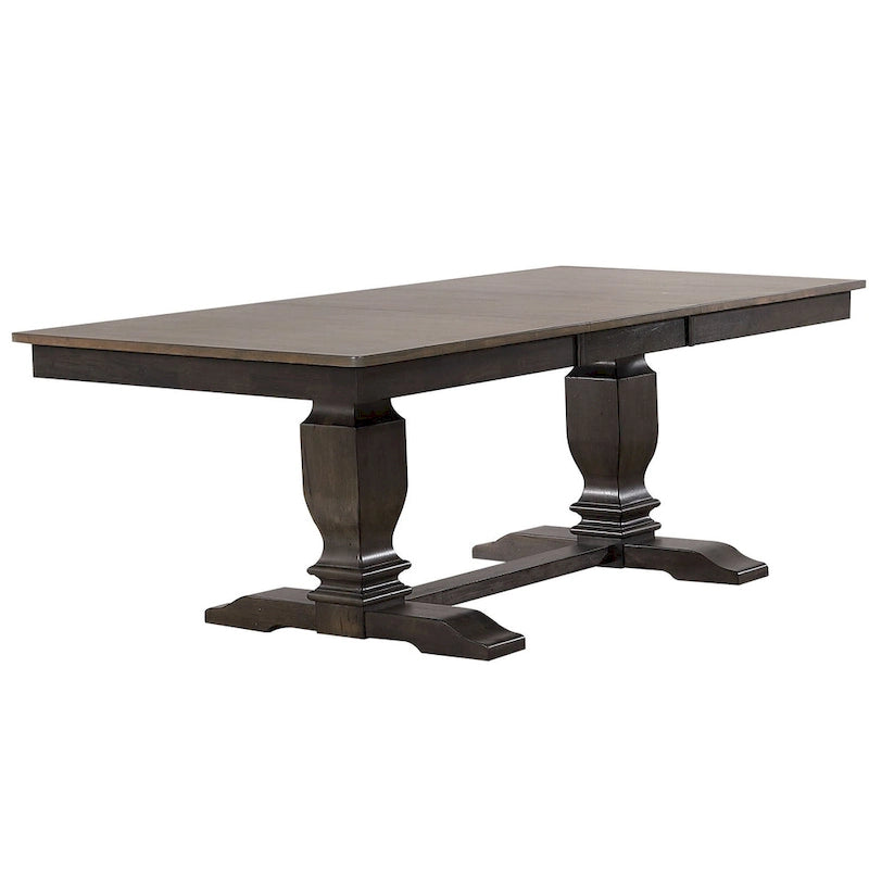 Salle à manger 7 pièces à double piédestal et dossier en X, gris antique, style transitionnel