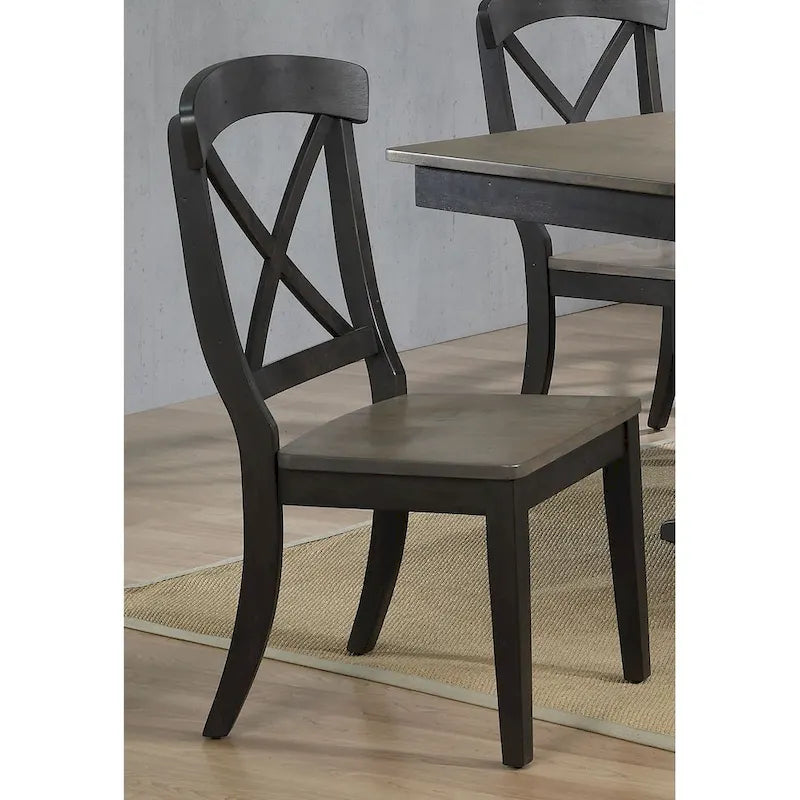 Salle à manger 7 pièces à double piédestal et dossier en X, gris antique, style transitionnel