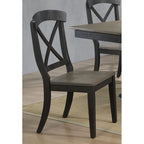 Salle à manger 7 pièces à double piédestal et dossier en X, gris antique, style transitionnel