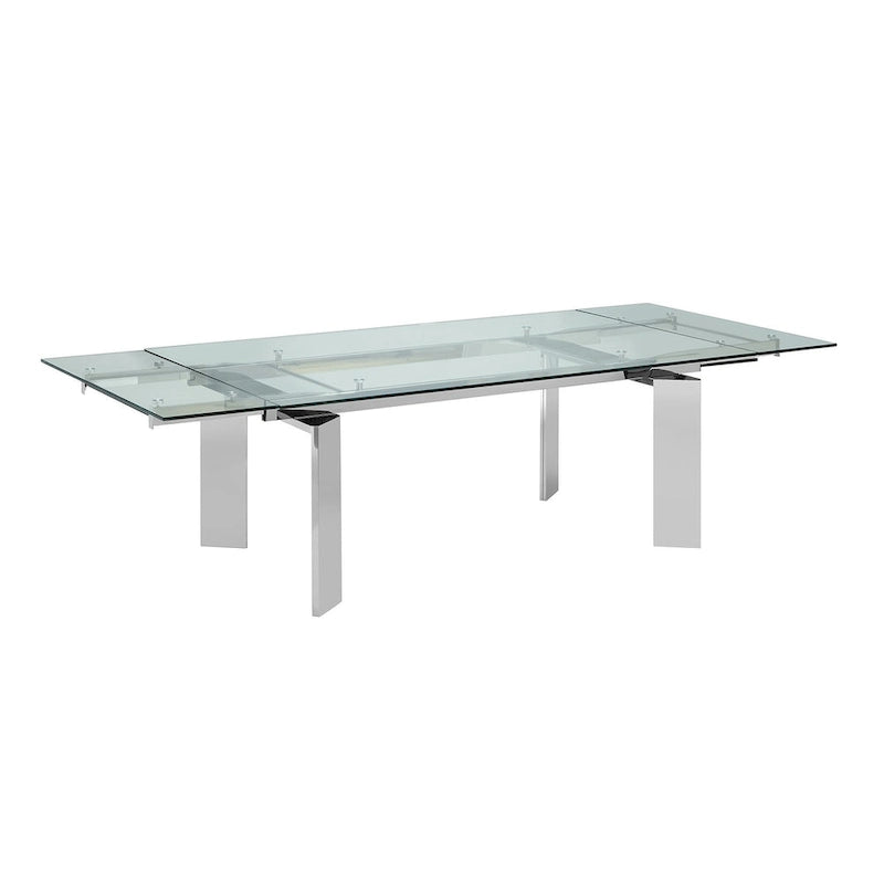 Table à manger extensible en chrome et verre transparent