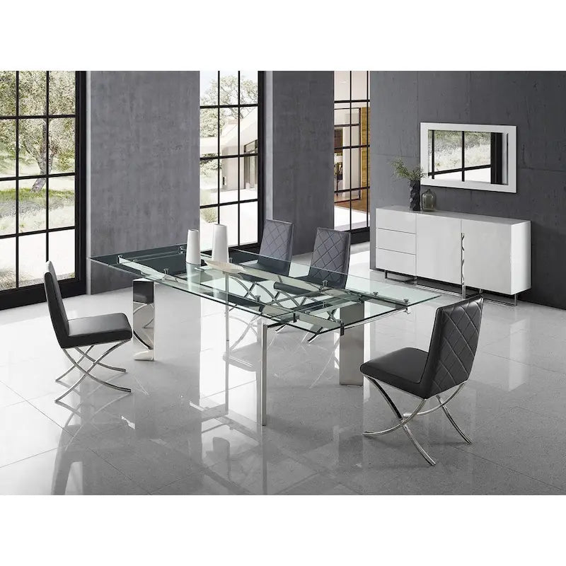 Table à manger extensible en chrome et verre transparent