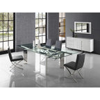 Table à manger extensible en chrome et verre transparent