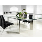 Table à manger extensible en chrome et verre transparent