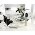 Table à manger extensible en chrome et verre transparent