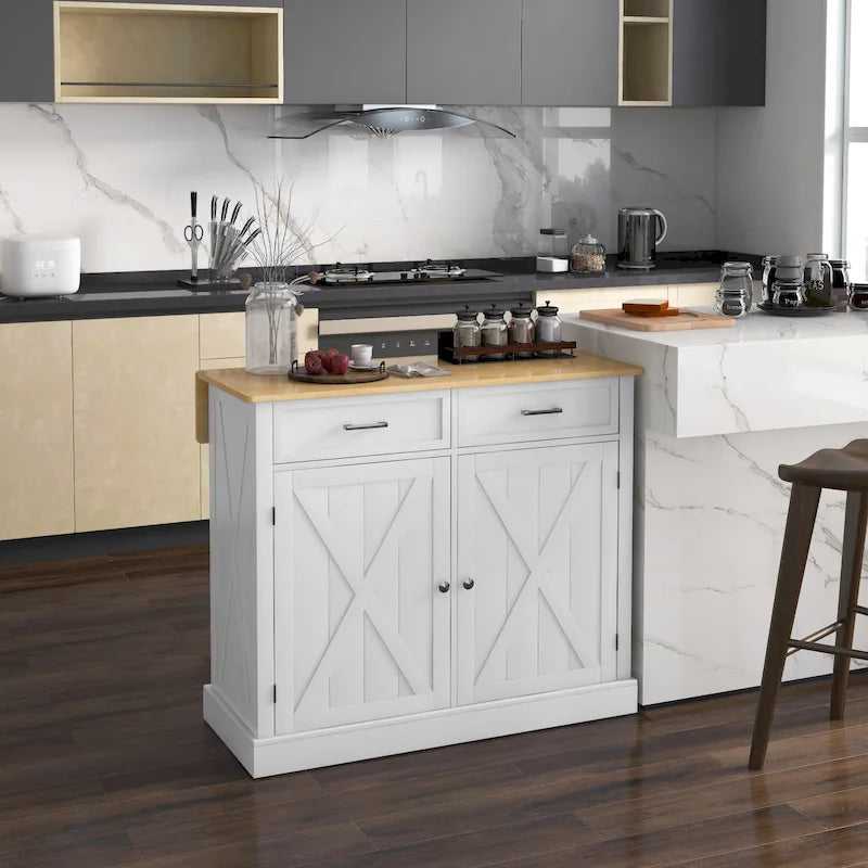 Îlot de cuisine roulant avec abattant – Bois blanc portable