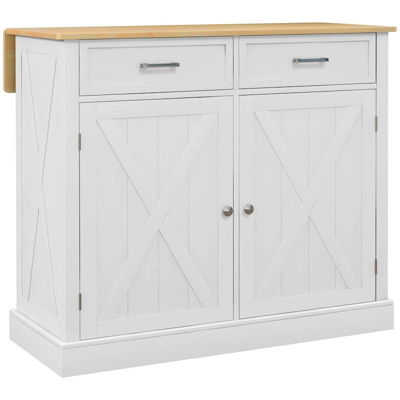 Îlot de cuisine roulant avec abattant – Bois blanc portable