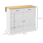 Îlot de cuisine roulant avec abattant – Bois blanc portable