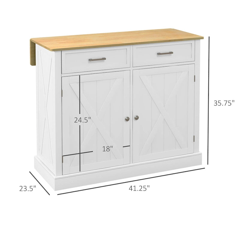 Îlot de cuisine roulant avec abattant – Bois blanc portable