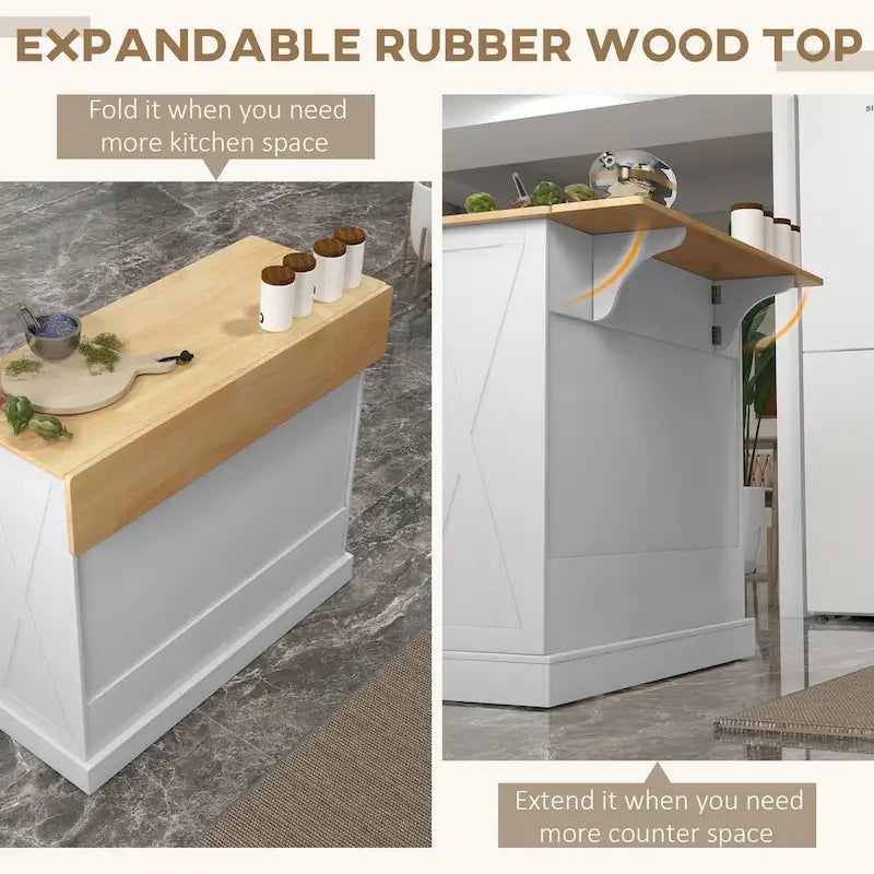 Îlot de cuisine roulant avec abattant – Bois blanc portable