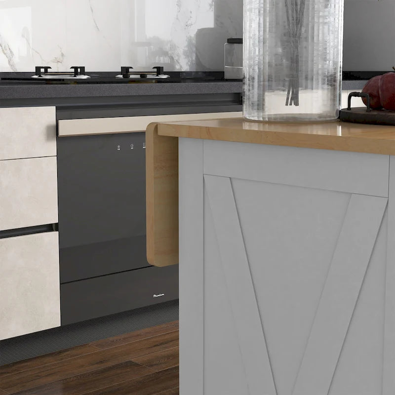 Îlot de cuisine roulant avec abattant – Bois blanc portable