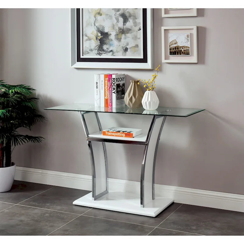 Console de salon moderne à 2 étagères en verre trempé de 48 pouces