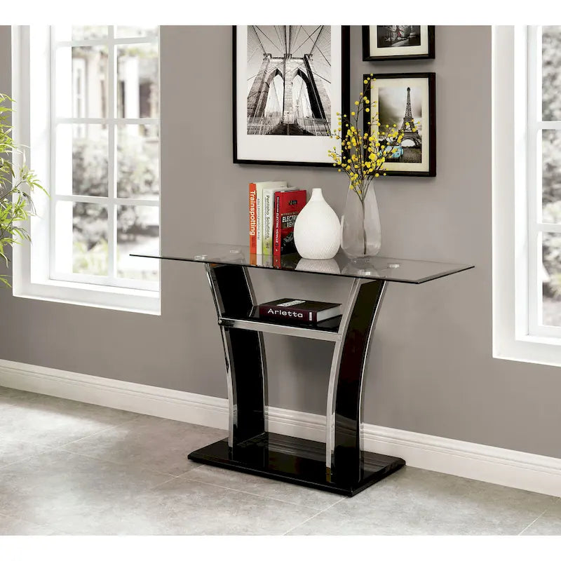 Console de salon moderne à 2 étagères en verre trempé de 48 pouces