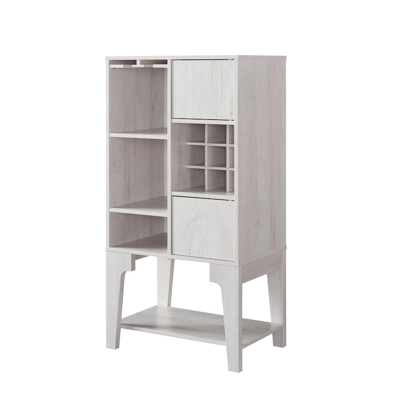 Buffet contemporain 4 étagères avec casier à vin — Chêne blanc et Cappuccino