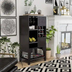 Buffet contemporain 4 étagères avec casier à vin — Chêne blanc et Cappuccino