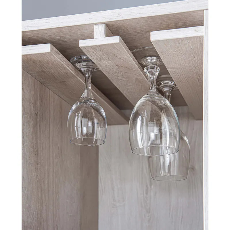 Buffet contemporain 4 étagères avec casier à vin — Chêne blanc et Cappuccino