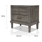 Table de chevet transitionnelle grise à 2 tiroirs en bois massif