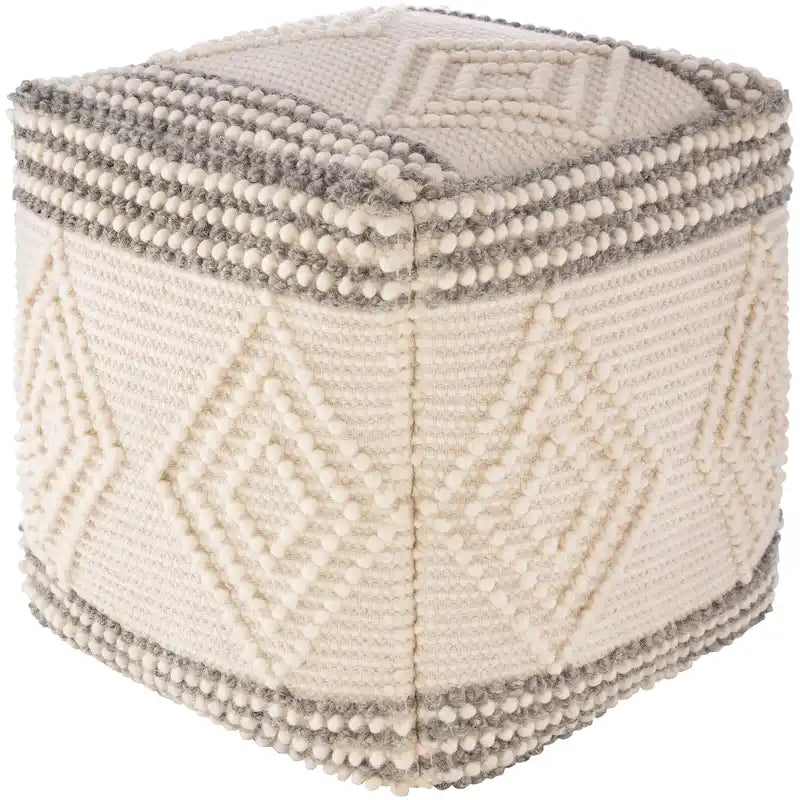 Pouf Cube Bohème Tressé à la Main 45 cm — Charbon et Blanc