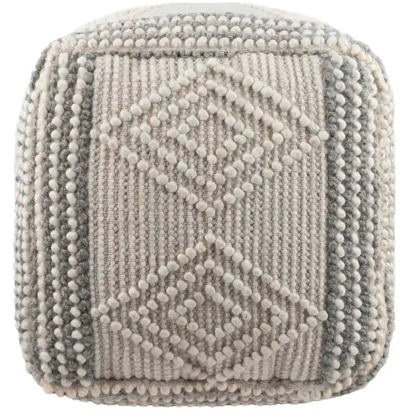 Pouf Cube Bohème Tressé à la Main 45 cm — Charbon et Blanc