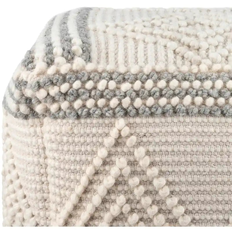 Pouf Cube Bohème Tressé à la Main 45 cm — Charbon et Blanc