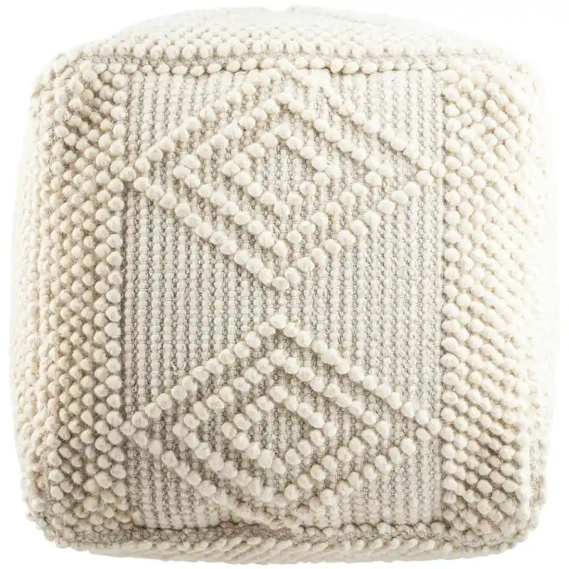 Pouf Cube Bohème Tressé à la Main 45 cm — Charbon et Blanc