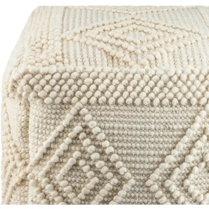 Pouf Cube Bohème Tressé à la Main 45 cm — Charbon et Blanc