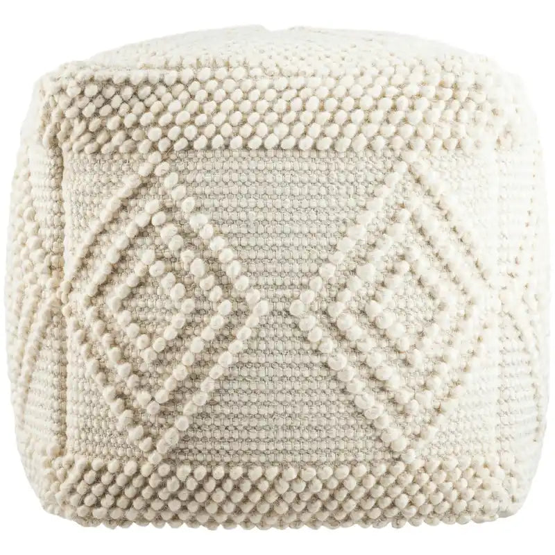 Pouf Cube Bohème Tressé à la Main 45 cm — Charbon et Blanc