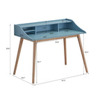 Bureau secrétaire en bois style scandinave avec huche, bleu